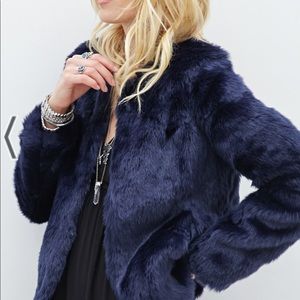 FOREVER 21: Collarless Faux Fur Blue Jacket